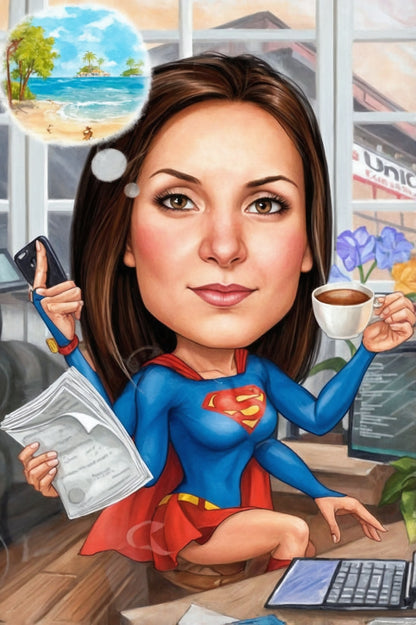 Custom Superwoman Portrait | Personalized Superheroine Artwork Gift