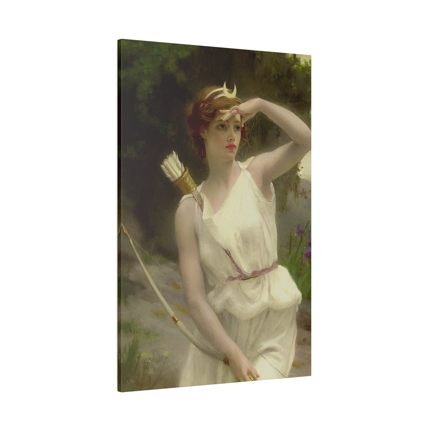 Custom Goddess Portrait featuring a woman as a mythical deity with a bow and quiver, blending elegance and power in a personalized artwork.