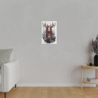 Custom Wendigo Goddess Portrait featuring a woman with flowing red hair, antlers on her head, and a haunting expression, embodying the eerie and mystical spirit of the Wendigo in dark mythology.